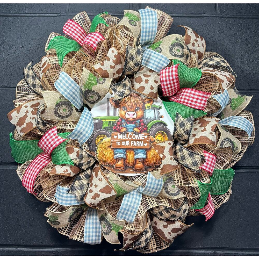 Farmhouse Wreath For Front Door John Deere Green Tractor Door Decoration 22 inch